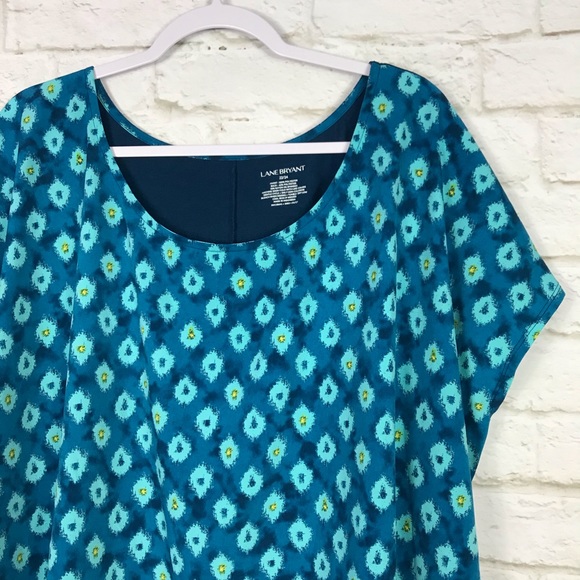 Lane Bryant Ikat Printed Cap Sleeve Scoop Neck Top - Picture 2 of 5